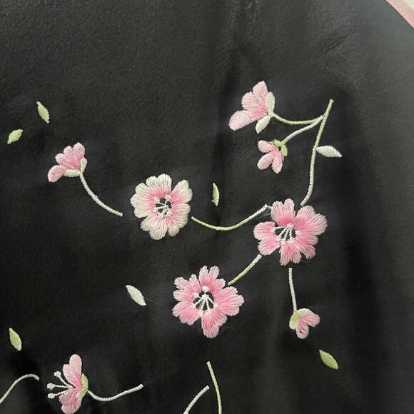 Oscar De La Renta Pink Label Satin Floral Embroidered Nightgown Black Slip Dress - Picture 4 of 8